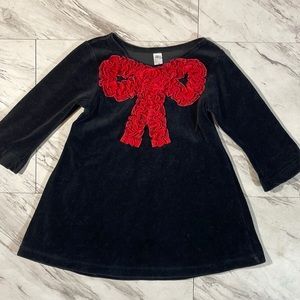 Holiday toddler 3T black fleece red bow tie dress
